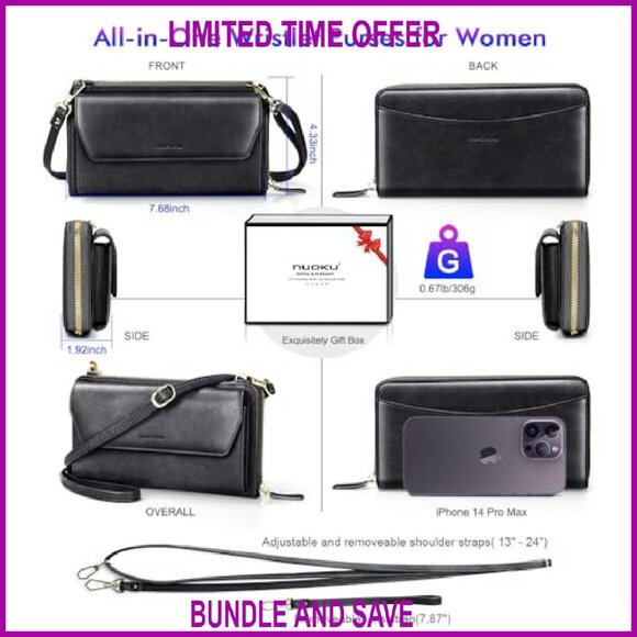 RFID Blocking Wristlet Crossbody Clutch with Multiple Compartments & Straps - Picture 3 of 8